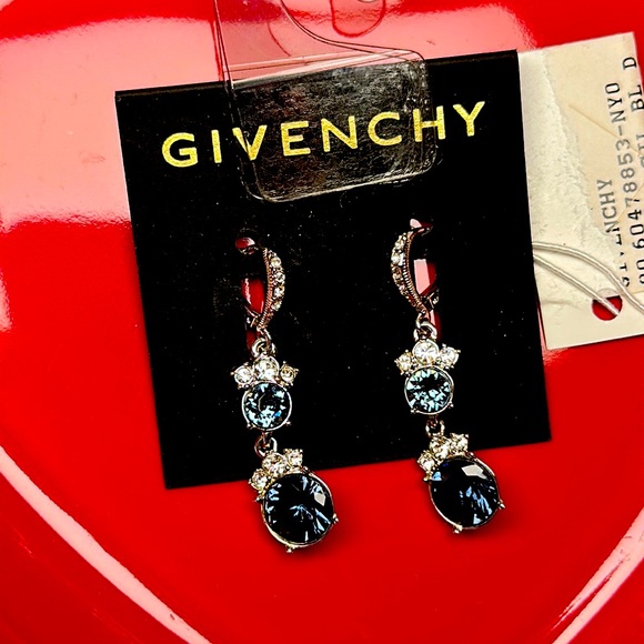 Givenchy Accessories - Givenchy Blue Crystal Double Drop Earrings